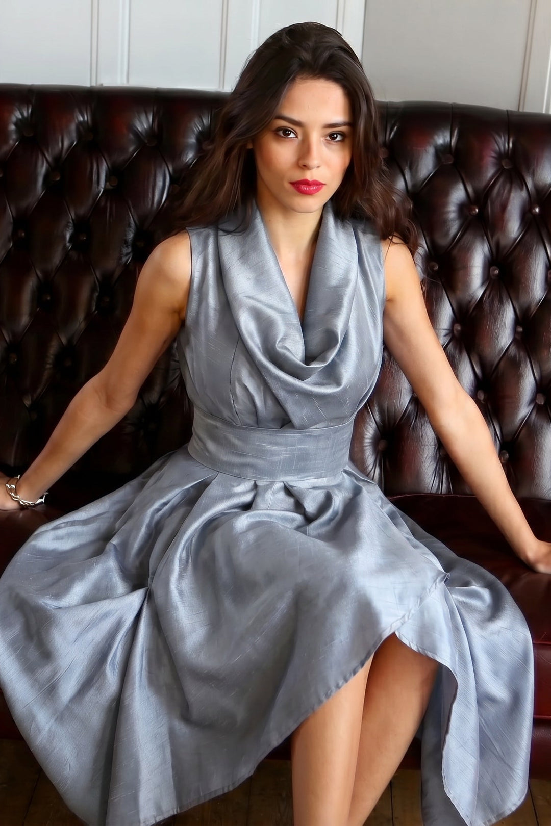 Jolaby Wrap Ruched Dress in Silver