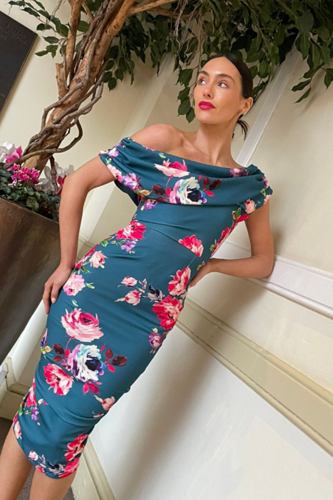 Janus dress in teal floral print