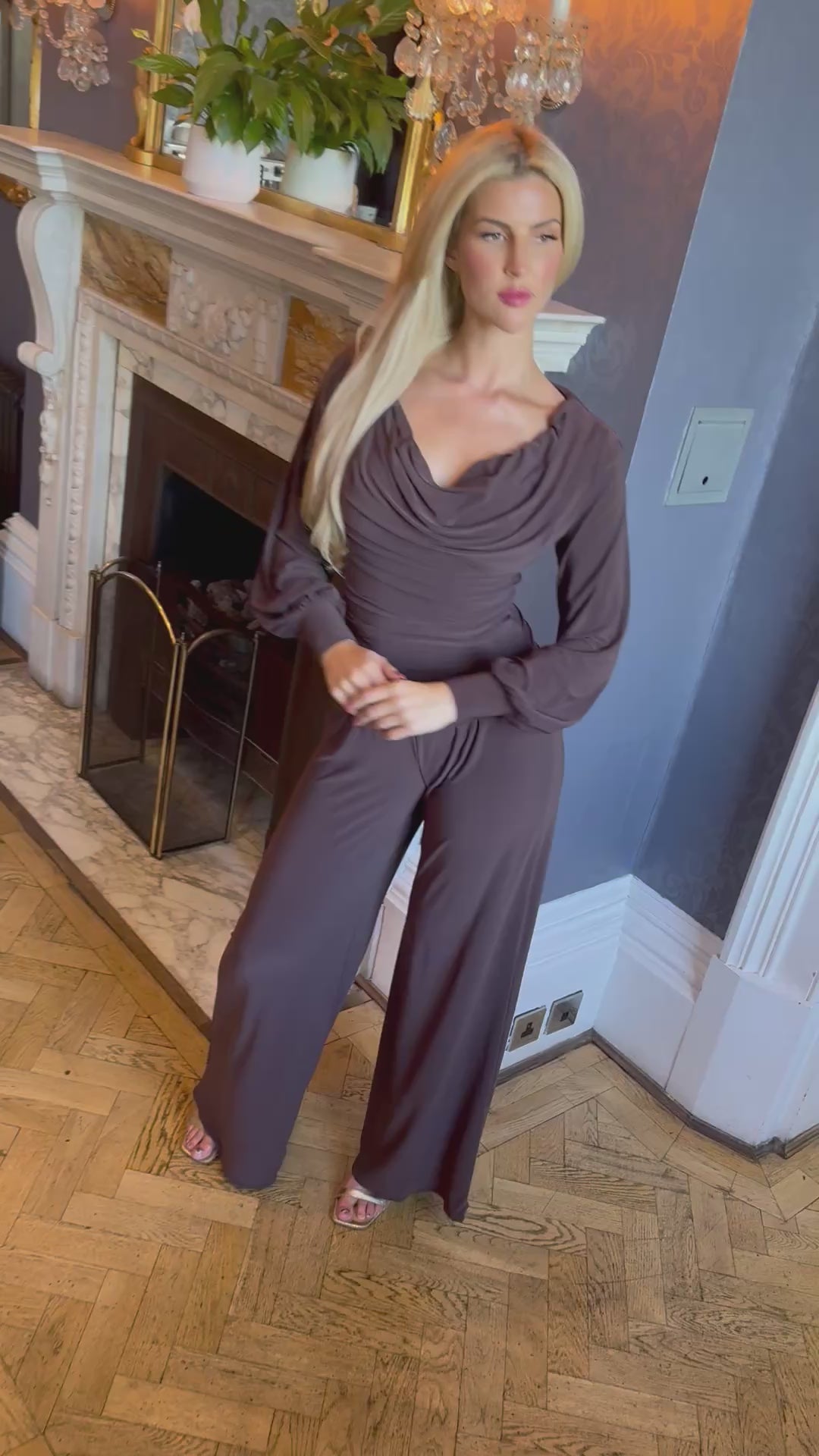 Indium jumpsuit with bell sleeve in chocolate
