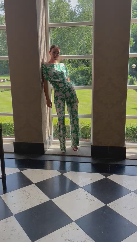 SS26 carbon jumpsuit in green & ivory print