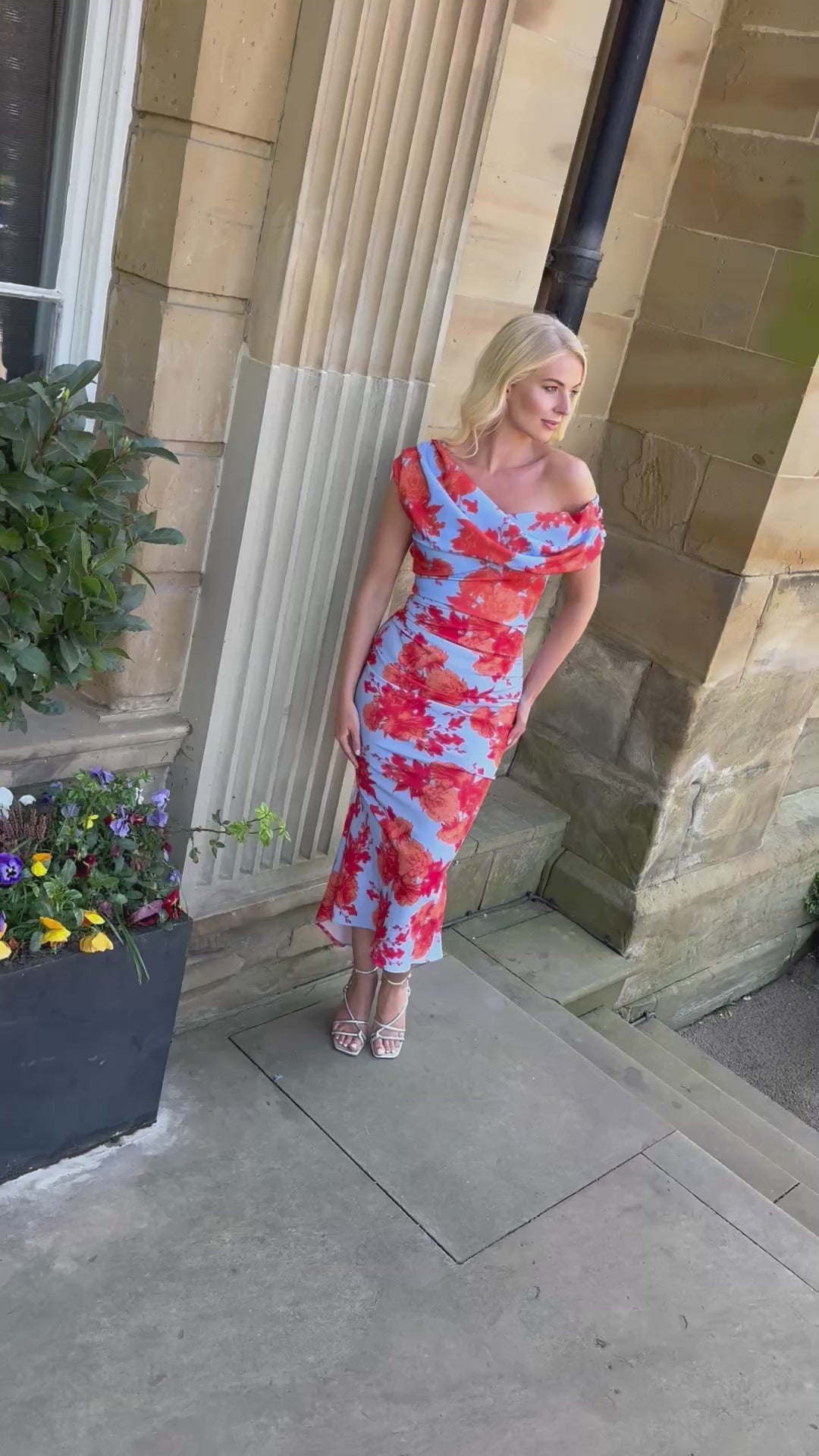 Mercury dress in pale blue & orange floral