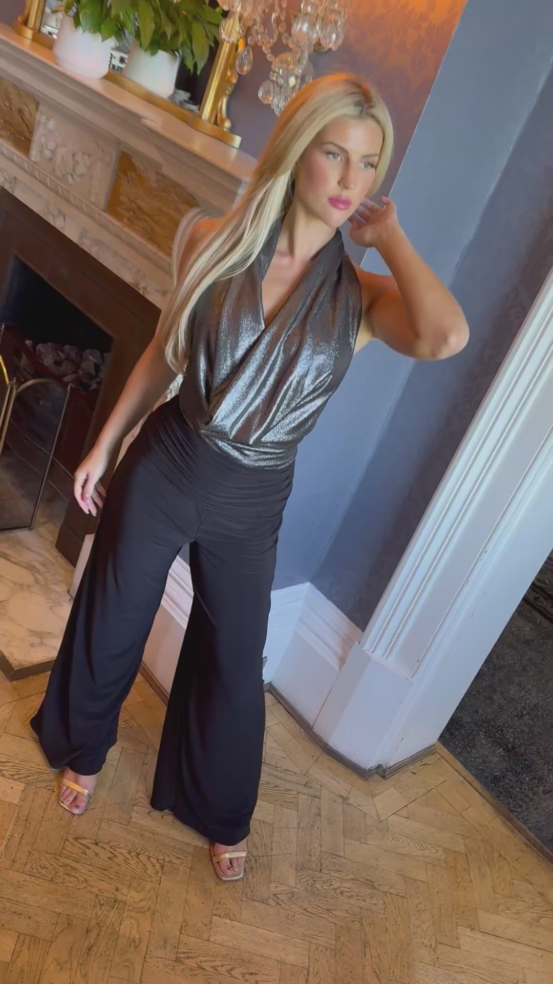 Barium jumpsuit in gunmetal shimmer & black