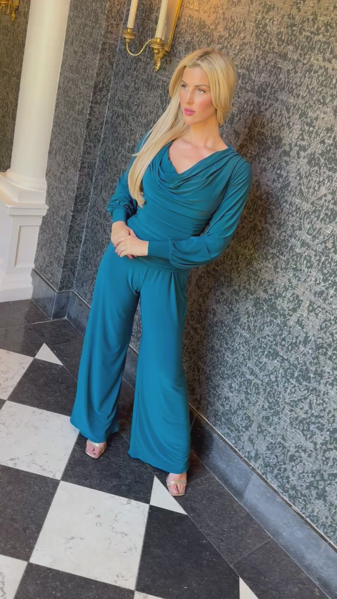 Indium jumpsuit with bell sleeve in petrol