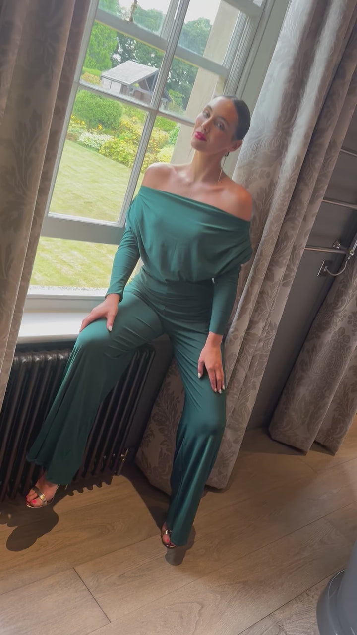 Carbon jumpsuit with sleeve in forest green