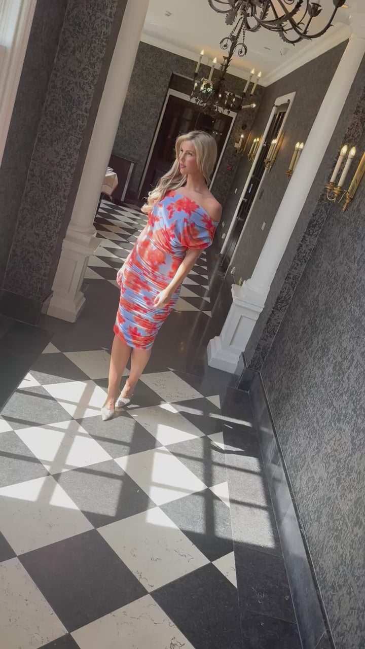 Oxygen dress in powder blue & orange floral