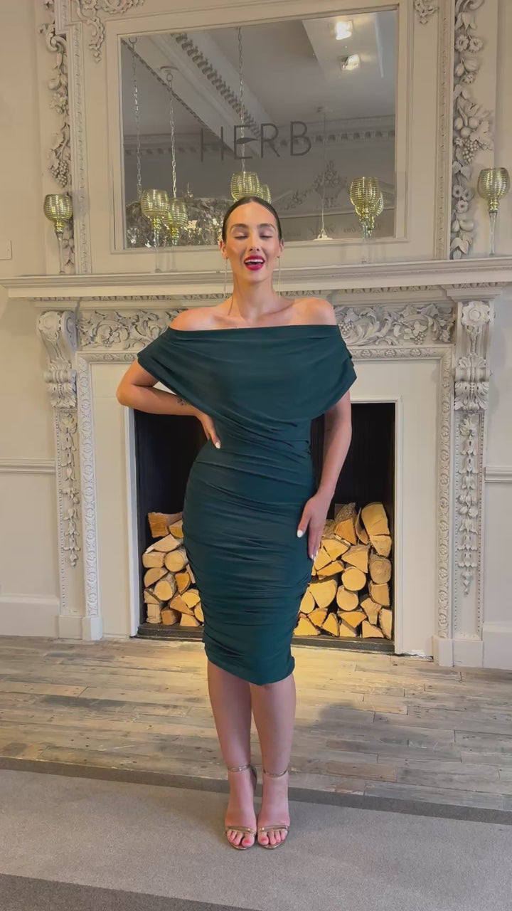 Oxygen dress in forest green