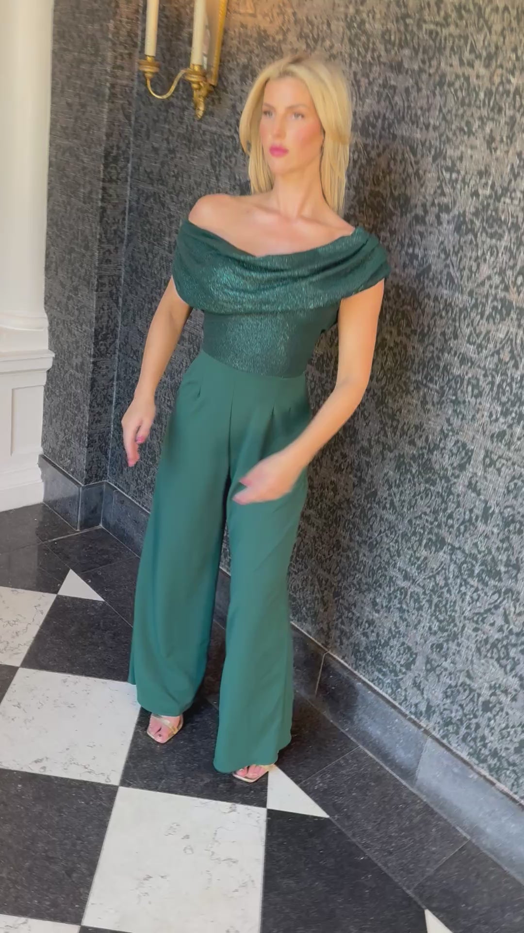Venice jumpsuit in forest sparkle & forest