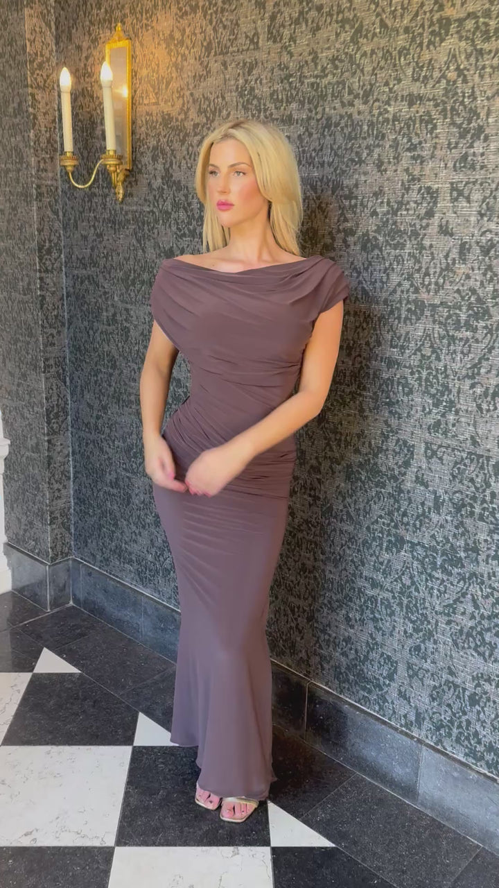 Platinum gown in chocolate