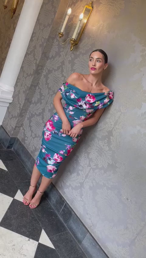 Janus dress in teal floral print