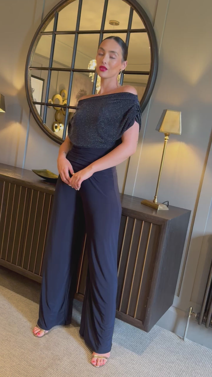 Carbon jumpsuit in navy & silver sparkle
