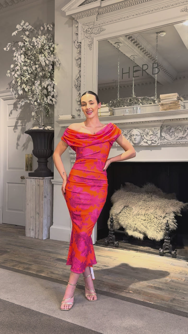 SS26 Mercury midi dress in orange &amp; fuchsia D3