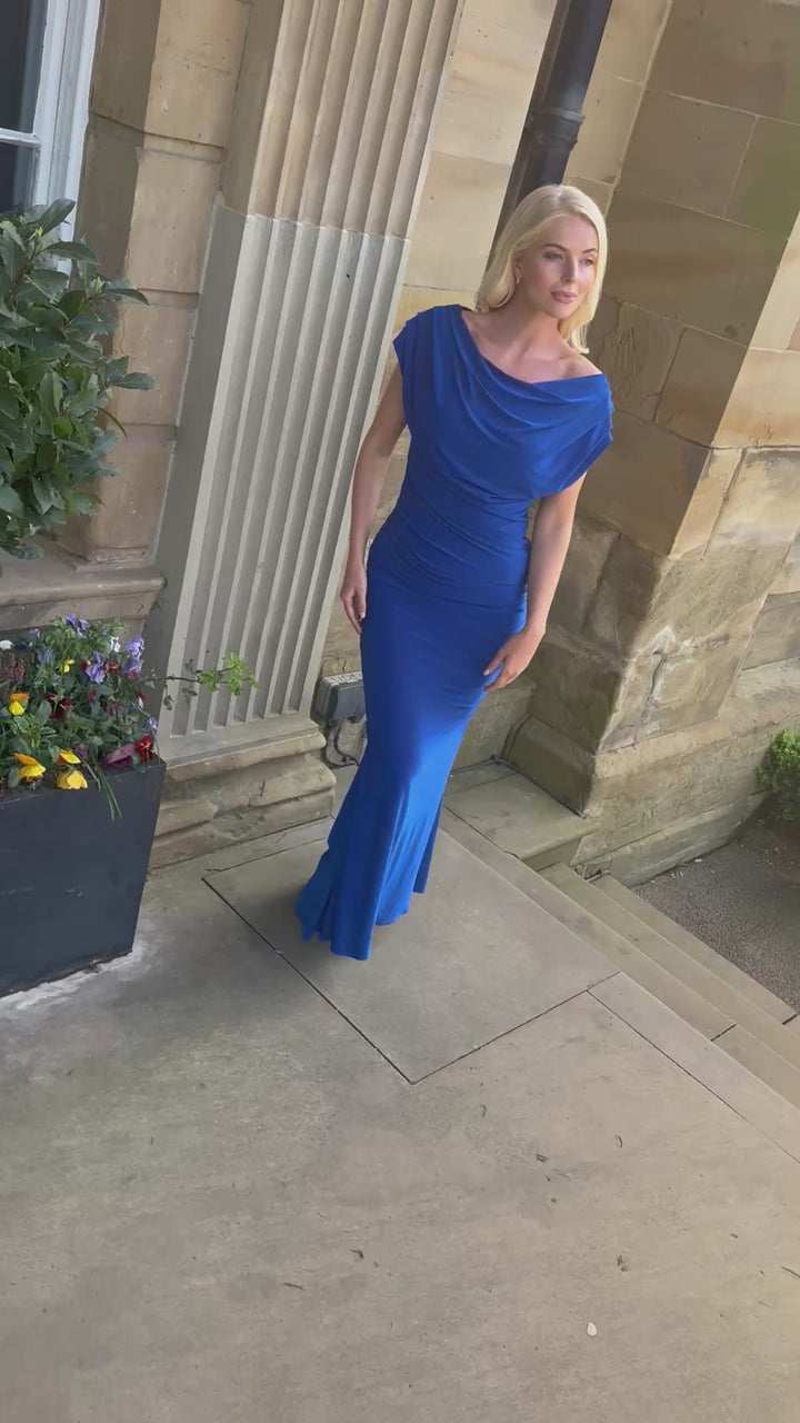 Platinum gown in cobalt blue