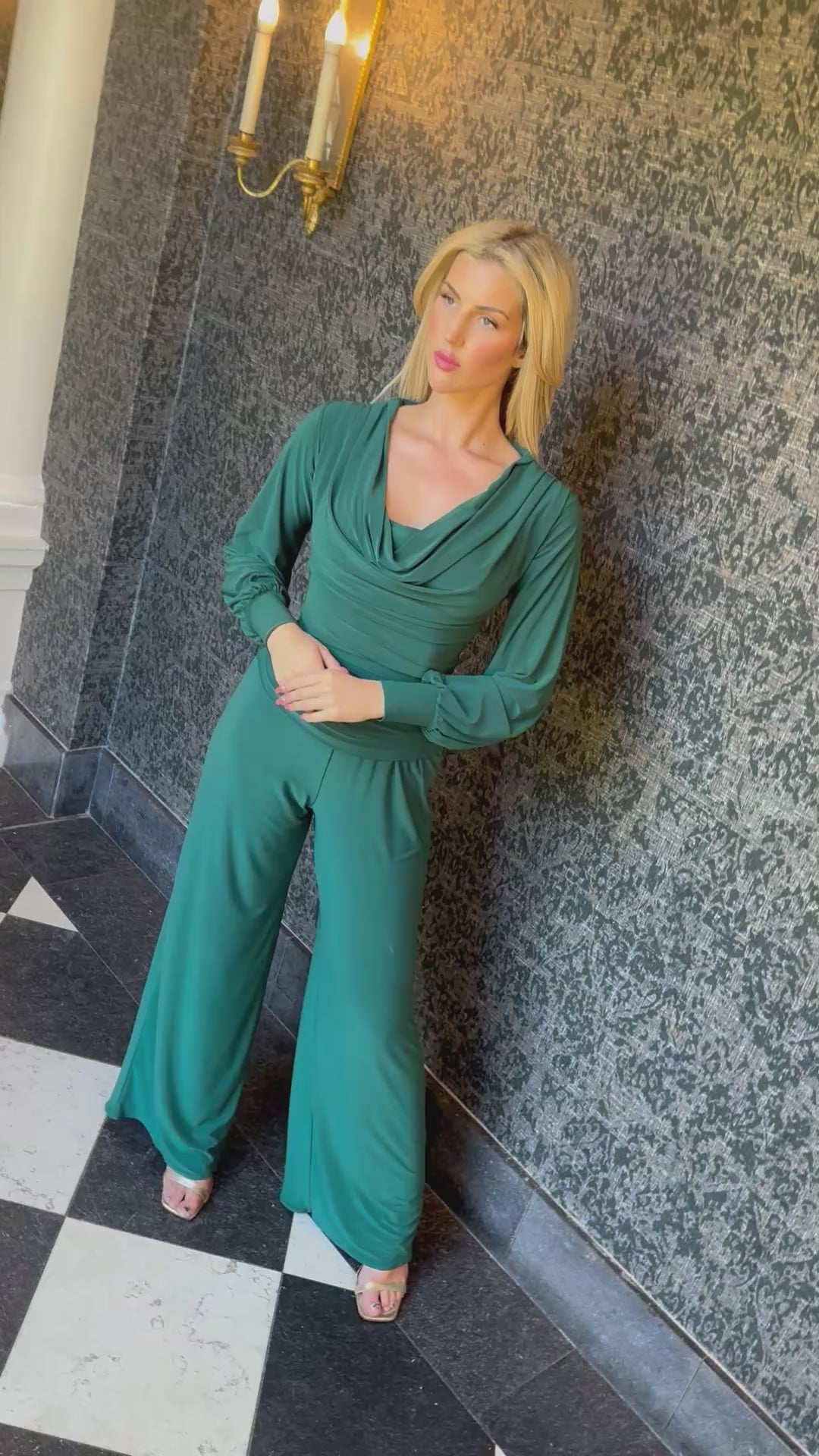 Indium jumpsuit with bell sleeve in forest green