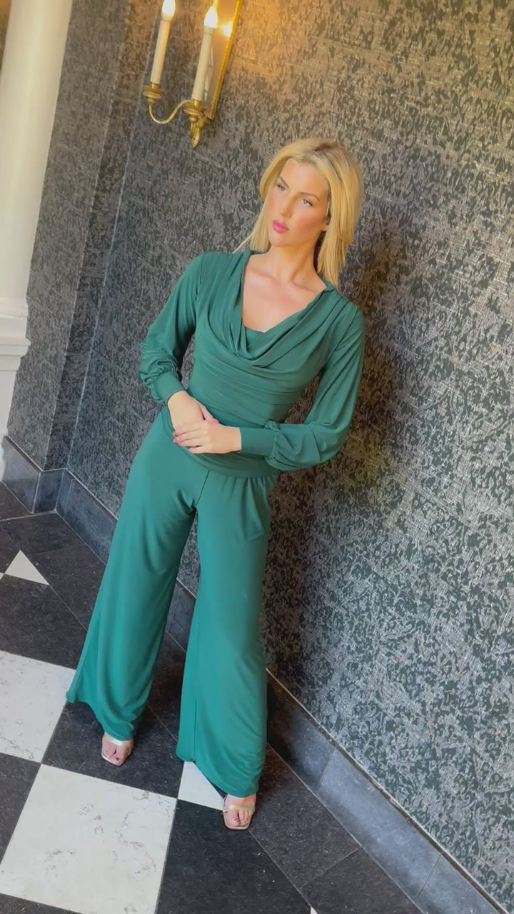 Indium jumpsuit with bell sleeve in forest green