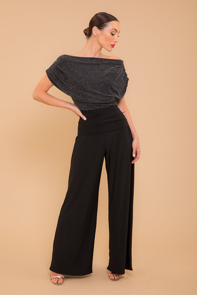 Carbon jumpsuit in black with silver sparkle