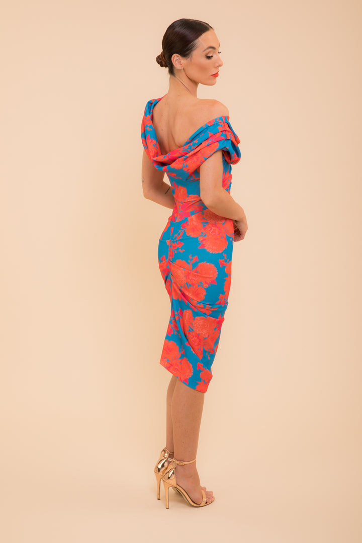 Janus dress in teal & orange