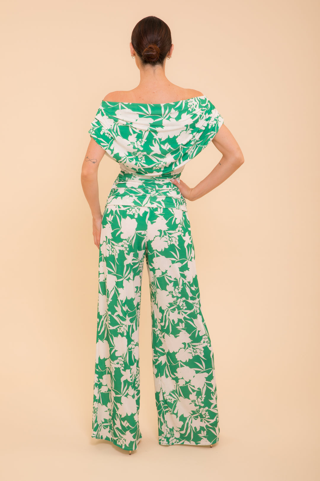 SS26 carbon jumpsuit in green & ivory print
